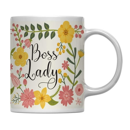 

Floral Flowers with Funny Rude Quote Coffee Mug Gift Boss Lady 1-Pack Sarcastic Gift for Her 11oz