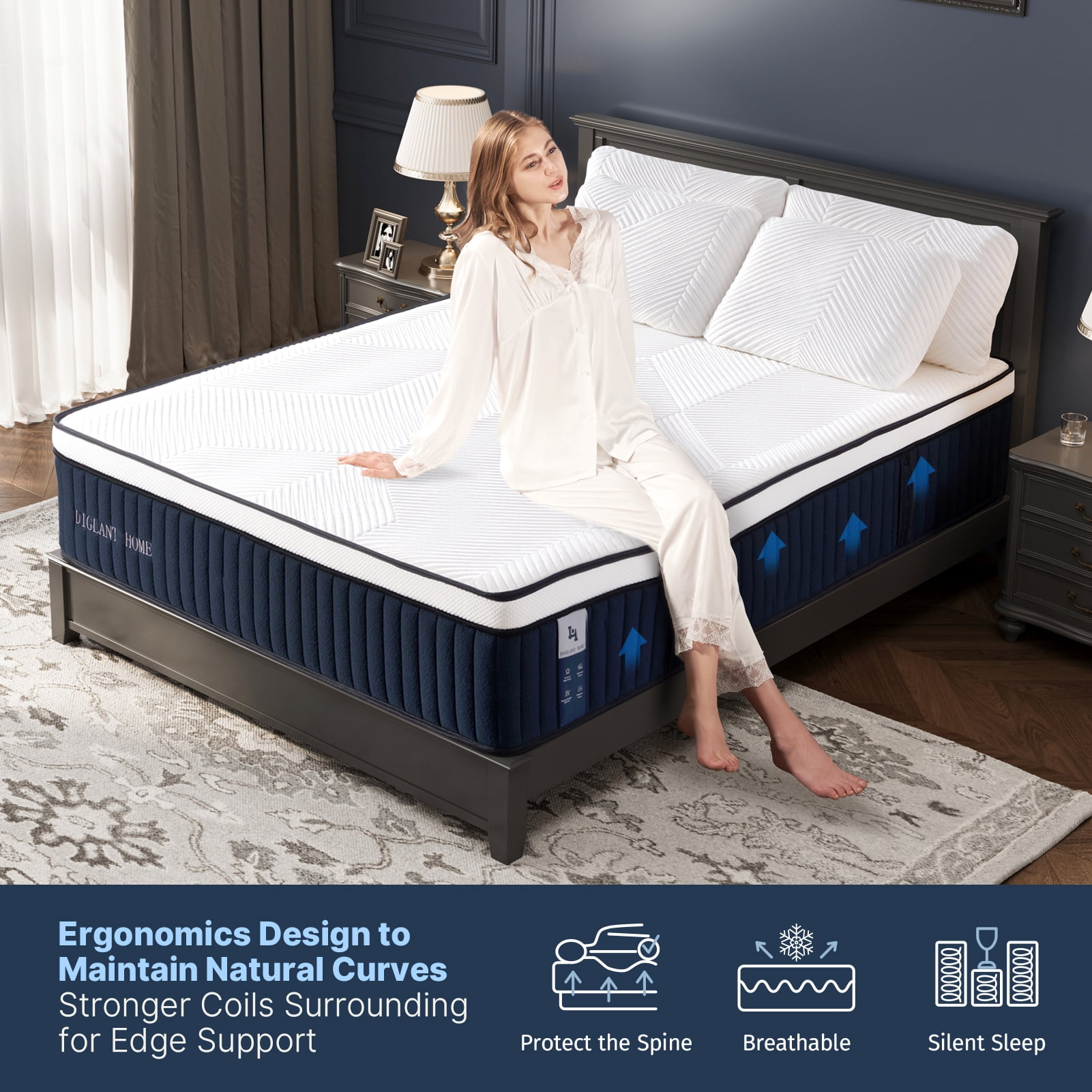 DIGLANT 14Inch Full Hybrid Soft Medium Plush Memory Foam Mattress, Full Size Mattress with 7-Zone Pocket Springs, Mattress in a Box for Pressure Relief, CertiPUR-US Certified