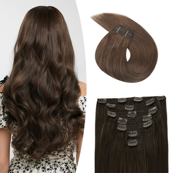Vlasy Straight Clip In  Hair Extensions 16inches Real Human Hair 7Pcs Clip In Middle Brown Human Hair Extensions