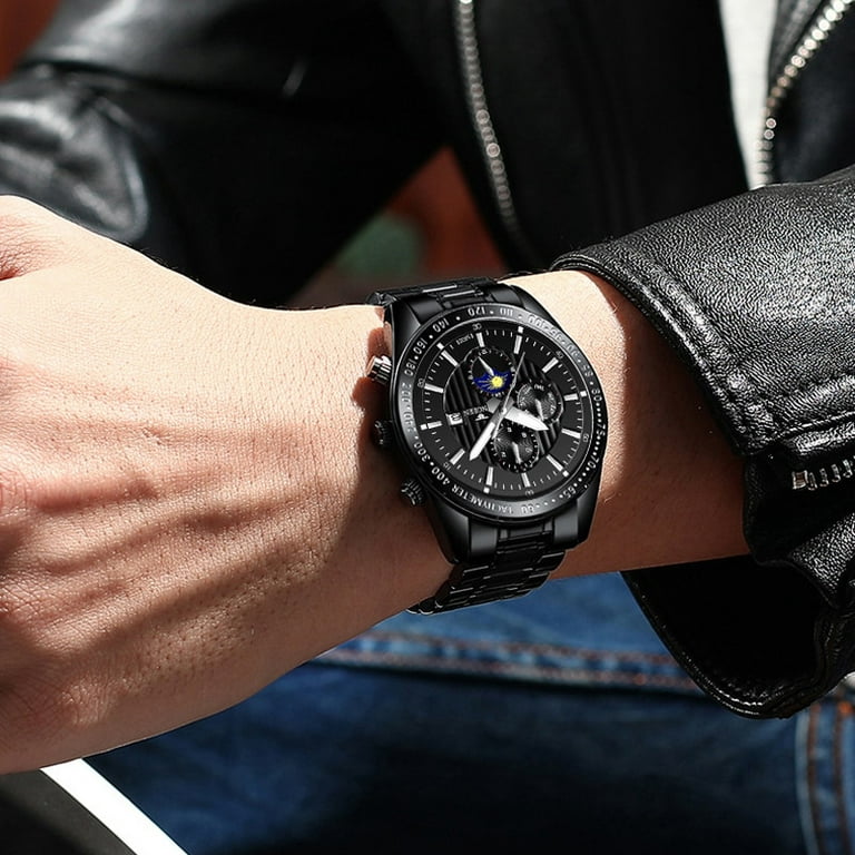 Fngeen Mens Watches Top Brand Fashion Luxury Stainless Steel Black