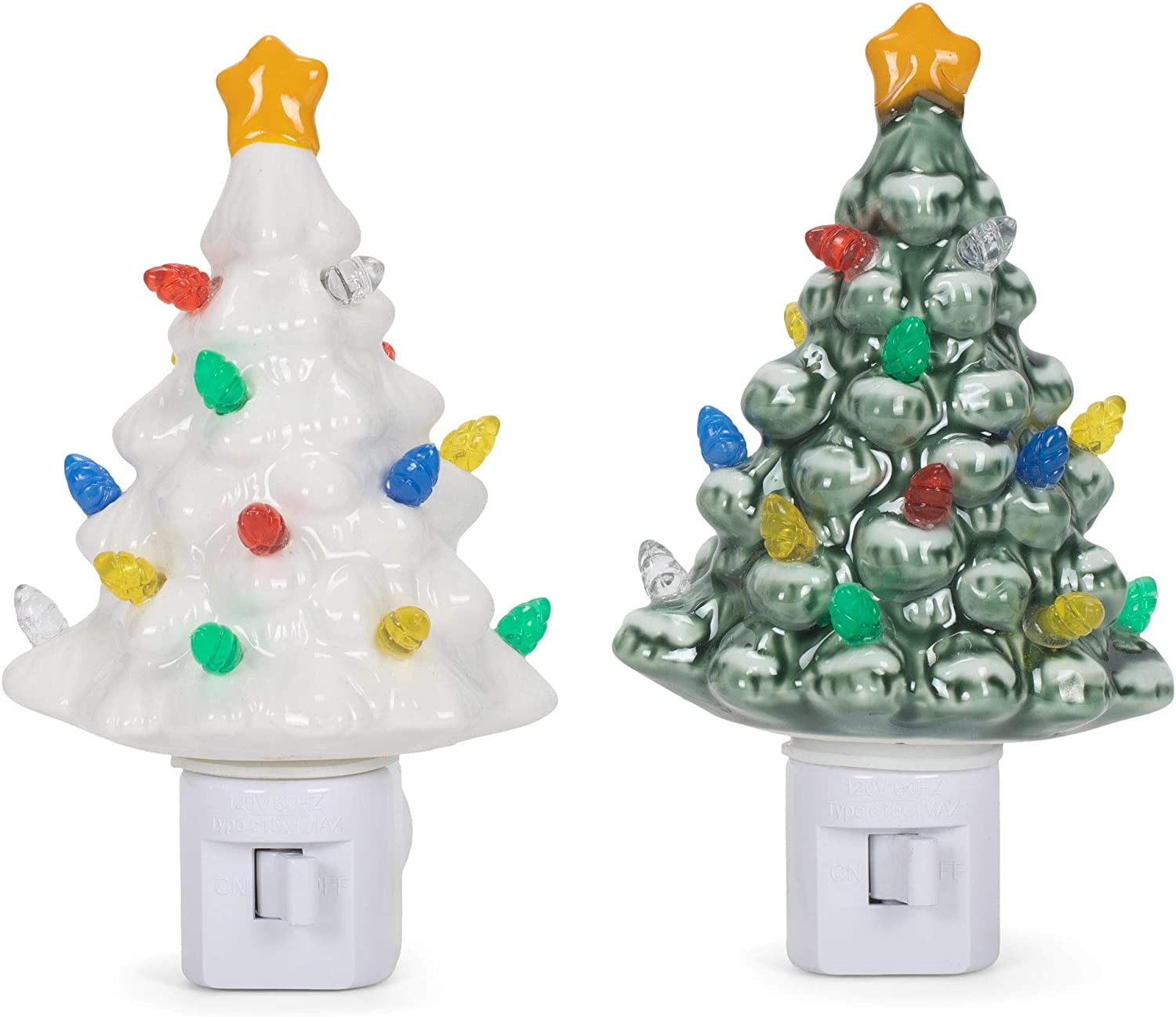 Ceramic Nostalgic Light Up Christmas Tree Night Lights Set of 2