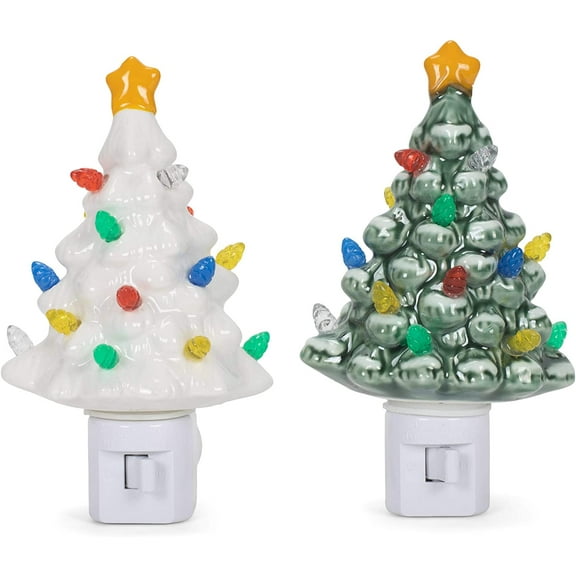 Ceramic Nostalgic Light Up Christmas Tree Night Lights Set of 2
