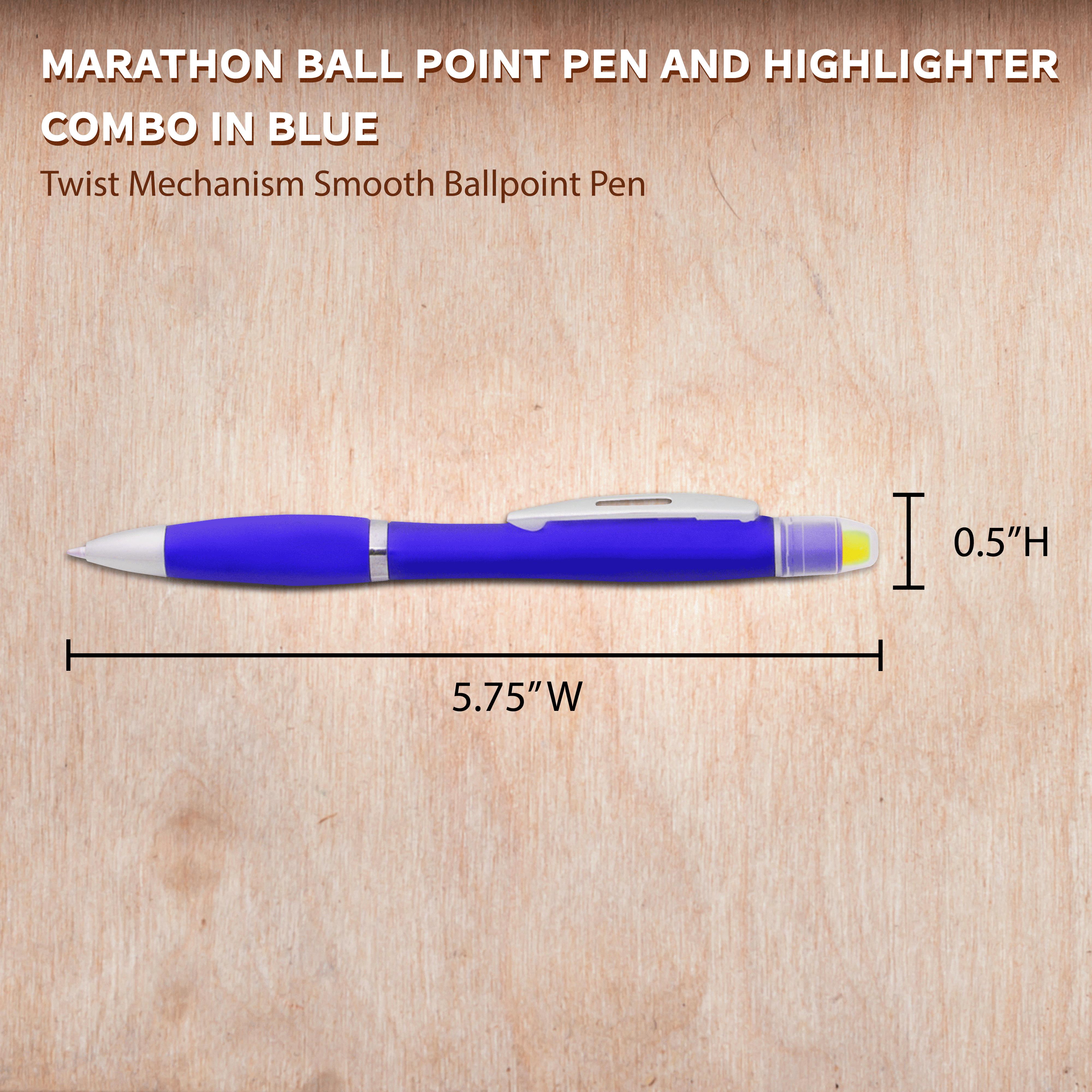 10 Marathon Gel Highlighter Pens Pack - Twist Mechanism, Ballpoint - Blue