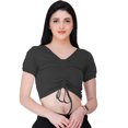 thumbnail image 1 of eloria Women's Casual Lycra Ruched Design V Neck Short Sleep Crop Top, Color : Dark Grey, 1 of 7