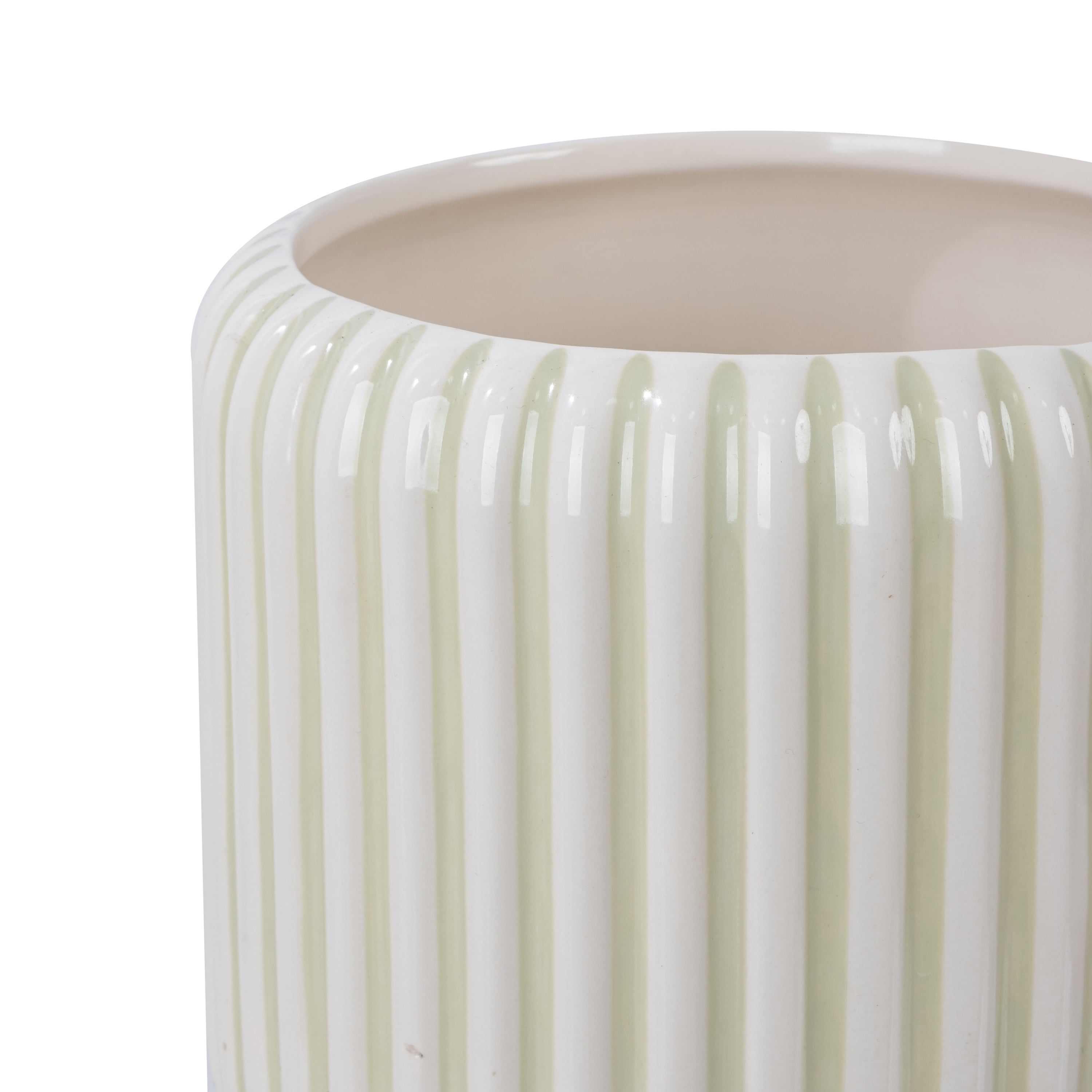 Beautiful 8" Soft Sage Stripe Ceramic Planter by Drew Barrymore