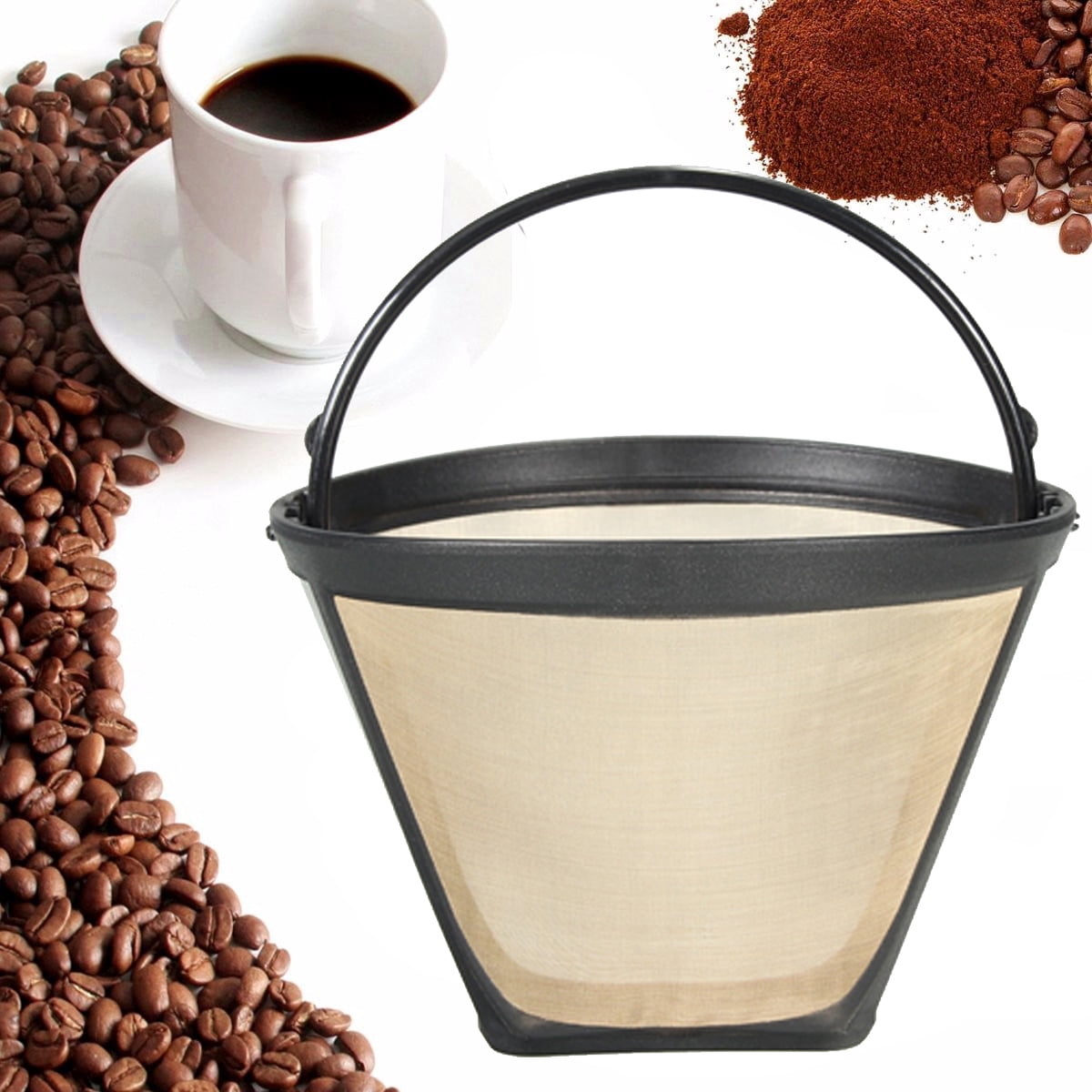 Reusable Gold Tone Permanent Cone Shape Coffee Filter Mesh Basket Coffee Maker 