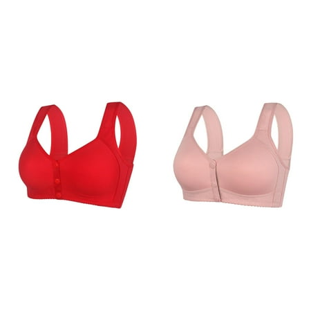 Rinsvye 2 Pcs Womens No Steel Ring Bra Pack Front Close Bra T Womens Bras Push Up No Underwire Back Plus Size Seamless Padded Bras for Women Unlined Bra for Large Women Bras Wireless Bust
