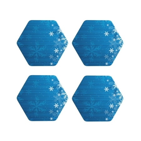 

Junzan Blue Christmas Print Coasters for Drinks - Leather Coasters Set of 4 for Coffee Table for Housewarming/Kitchen/Bar/Decor-Hexagon