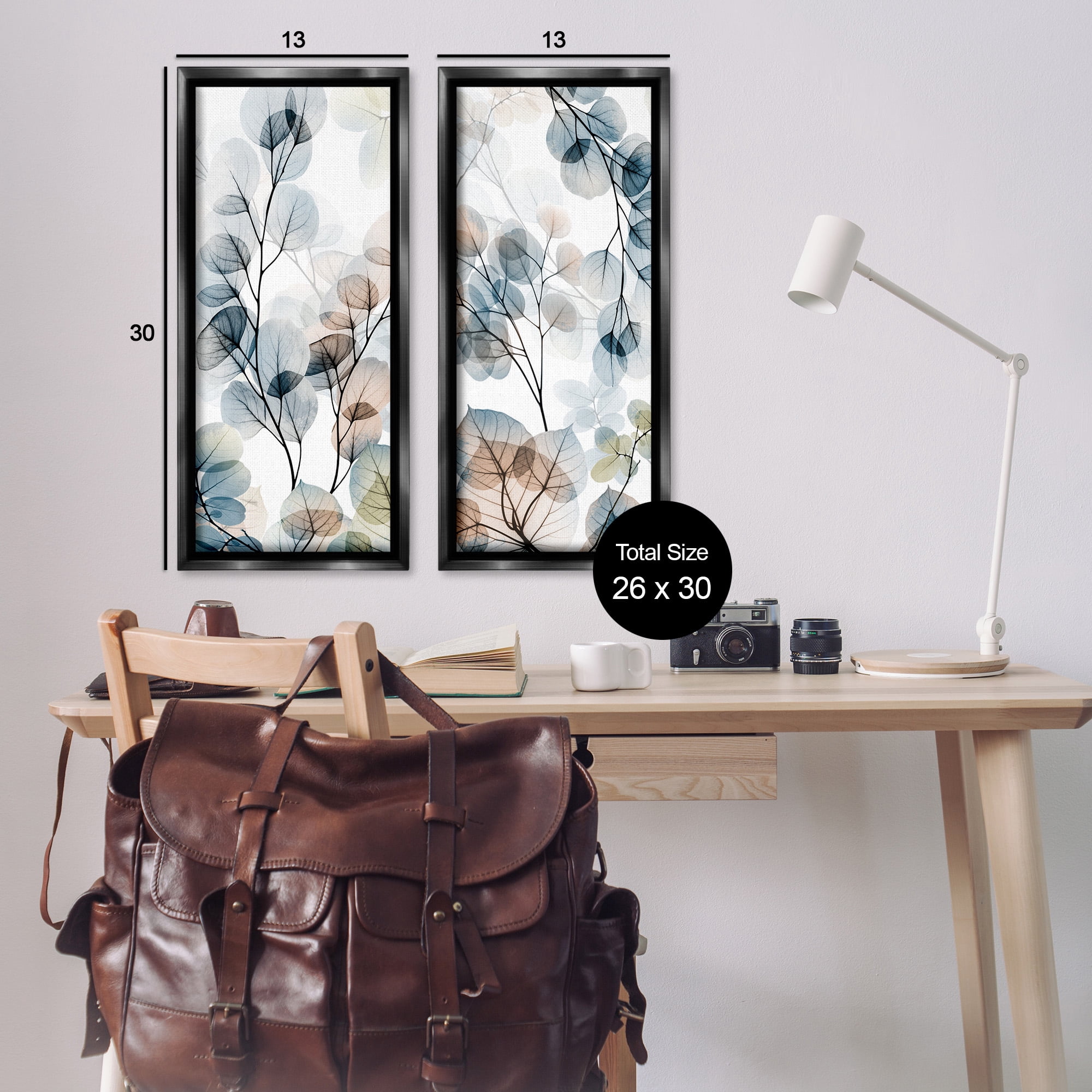 Stupell Industries Elegant Abstract Botanical Plant Leaves Botanical & Floral Photography Black Floater Framed Canvas Art Print Wall Art, 15 x 31, Set of 2