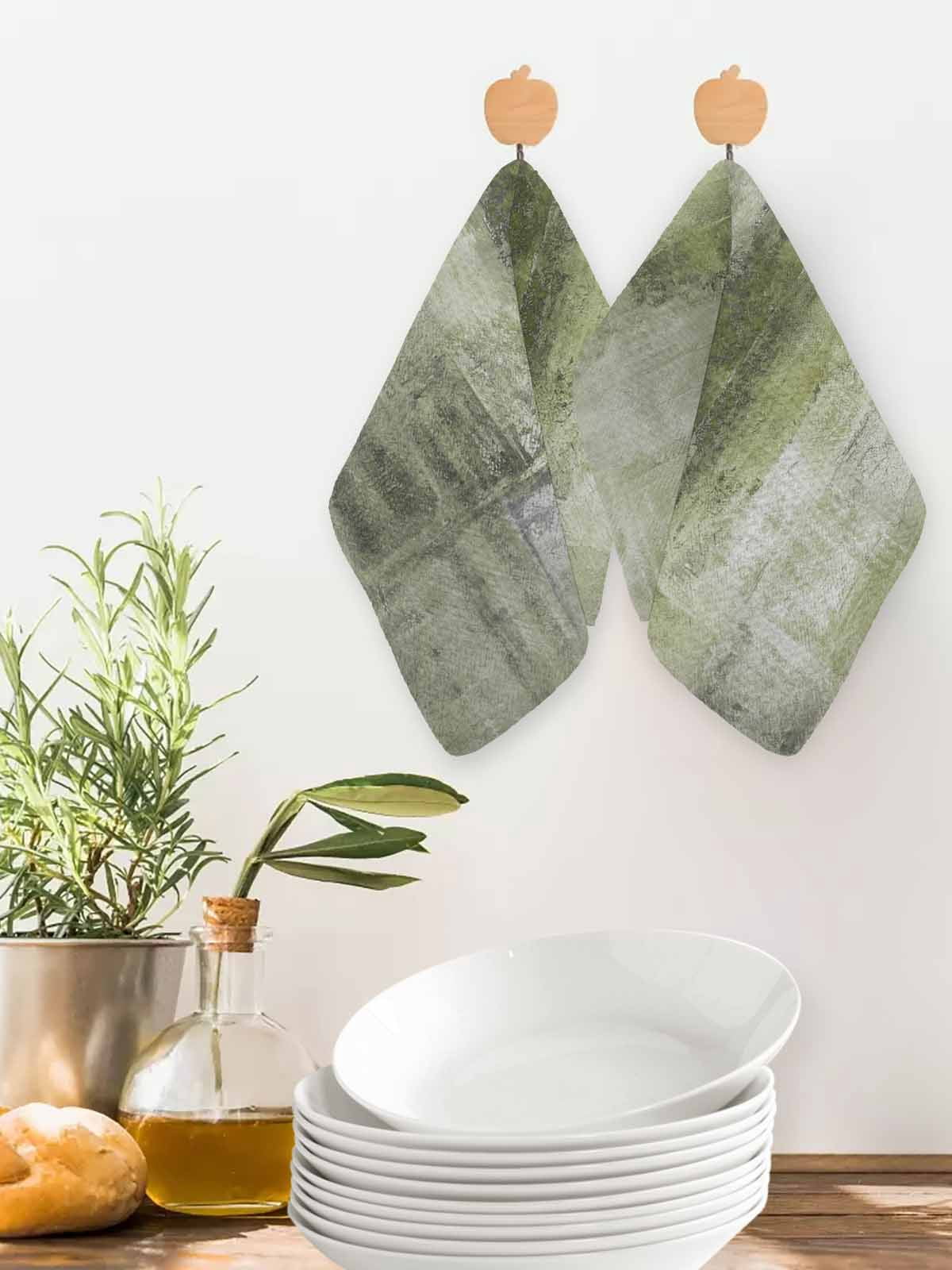 Sage Green Dish Towels Set,Waffle Weave Kitchen Towels 4Pcs, Retro Oil Painting Modern Abstract Art Aesthetics Microfiber Hair Face Bath Tea Towel Absorbent Quick Drying Cleaning Dish Cloths 12"x12"