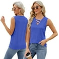 thumbnail image 5 of Fjuchai Womens V-Neck Vest T-Shirts Women's Jacquard Versatile Tee Tops Fashion Hollow out Sleeveless Tie Tee Sizes S-XXL, 5 of 10