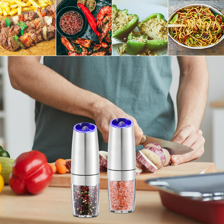 Jytue Electric Salt and Pepper Grinder Battery Powered Automatic Pepper Grinder Adjustable Coarseness Mill Grinders Stainless Steel Shakers with LED