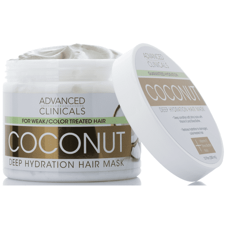 Advanced Clinicals Coconut Oil Deep Hydration Hair Repair Mask. Moisturizing Deep Conditioner to Strengthen Dry, Color-Treated, Weak Hair. Boost Growth w/ Shea Butter & Kelp Strengthening Mask, 12 (Best Homemade Hair Mask For Growth)