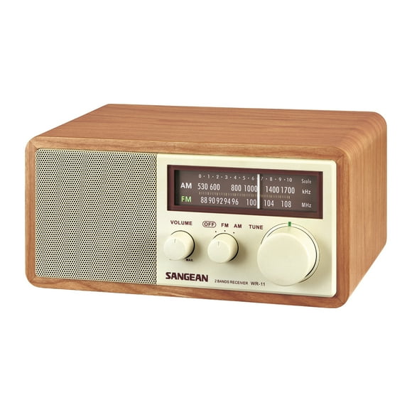 Sangean AM FM Aux Wooden Cabinet Table Top Radio with AUX Input