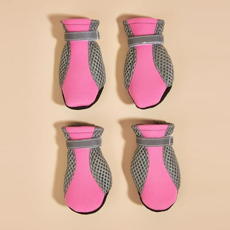 Pink Dog Shoes with Reflective Strips & Non-Slip Sole  Dog Boots & Paw Protectors Breathable Summer Dog Boots for Small Medium Size Dogs 4PCS (Pink Sneakers  4)