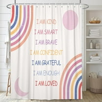 Rainbow Shower Curtain for Kids, Inspirational Quotes Shower Curtain Set for Bathroom, Abstract Boho Positive Teen Fabric Shower Curtain Restroom Bathtub Decor Accessories with Hooks 72X 72 inch