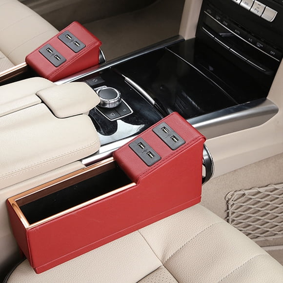 Mistaha Multipurpose Car Seat Gap Filler Organizer with USB Charging Cup Holder, Burgundy - Keep Your Car Neat and Tidy with this Leather Storage Tray
