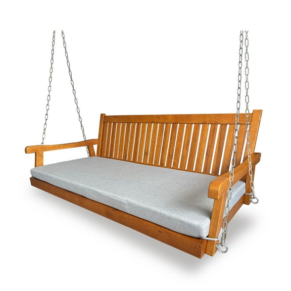 Mosbrisa 6 ft. Wooden Porch Swing Bed with Thick Cushion – Outdoor Hanging Daybed for Patio or Porch, Solid Fir Wood Frame, Weather-Resistant, Heavy Duty 1000 lbs