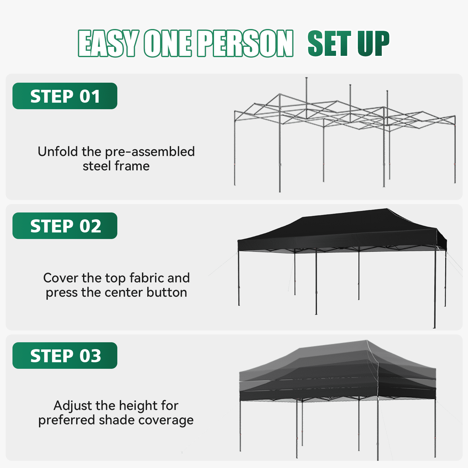 Dateyes 10x20FT Pop Up Canopy, Outdoor Canopy Tent with Carry Bag, Easy Setup Portable Instant Canopy with 4 Sandbags and 12 Stakes for Outdoor Events, Commercial, Beach, Backyard, Lawn, Black