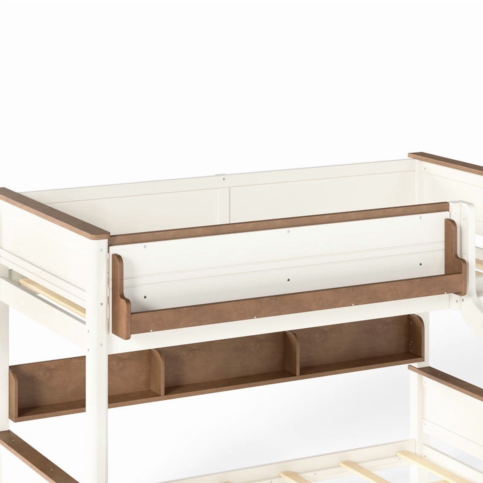 Twin-Over-Full Wooden Bunk Bed Frame with Trundle, Detachable Bed Convertible Into 2 Platform Beds, Kids Storage Bed with Shelf