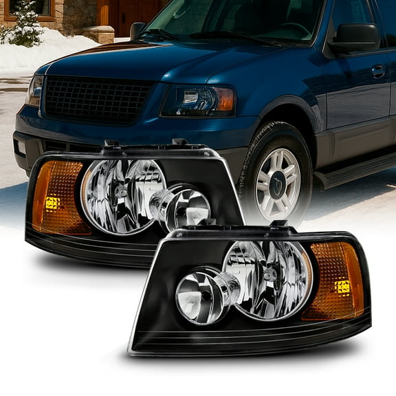 AKKON - For Black Bezel 03-06 Ford Expedition Headlights Front Lamps Direct Replacement Pair Left   Right