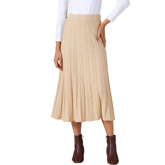 INSPIRE CHIC Women's Casual Vintage High Waist A Line Knit Midi Skirts S Khaki