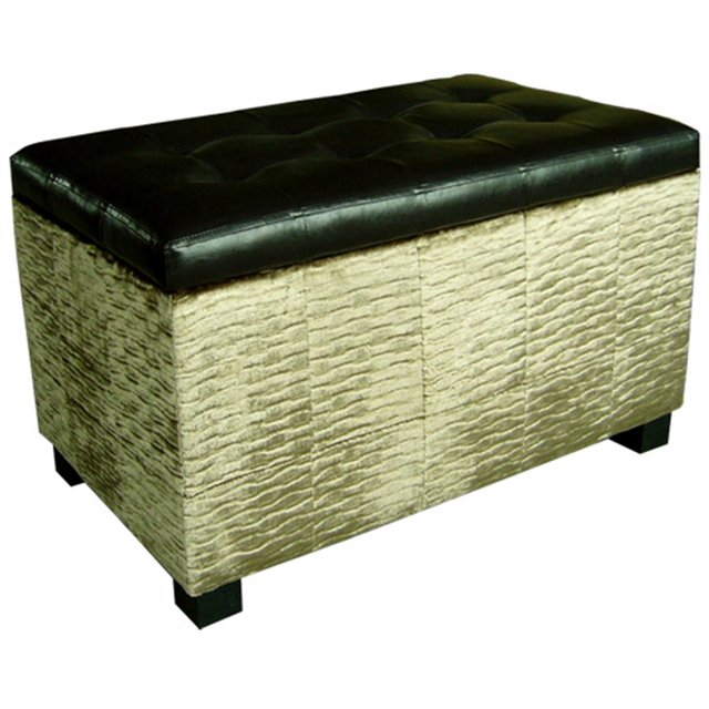 ORE International 29" Long Wood and Leather Storage Bench in Black