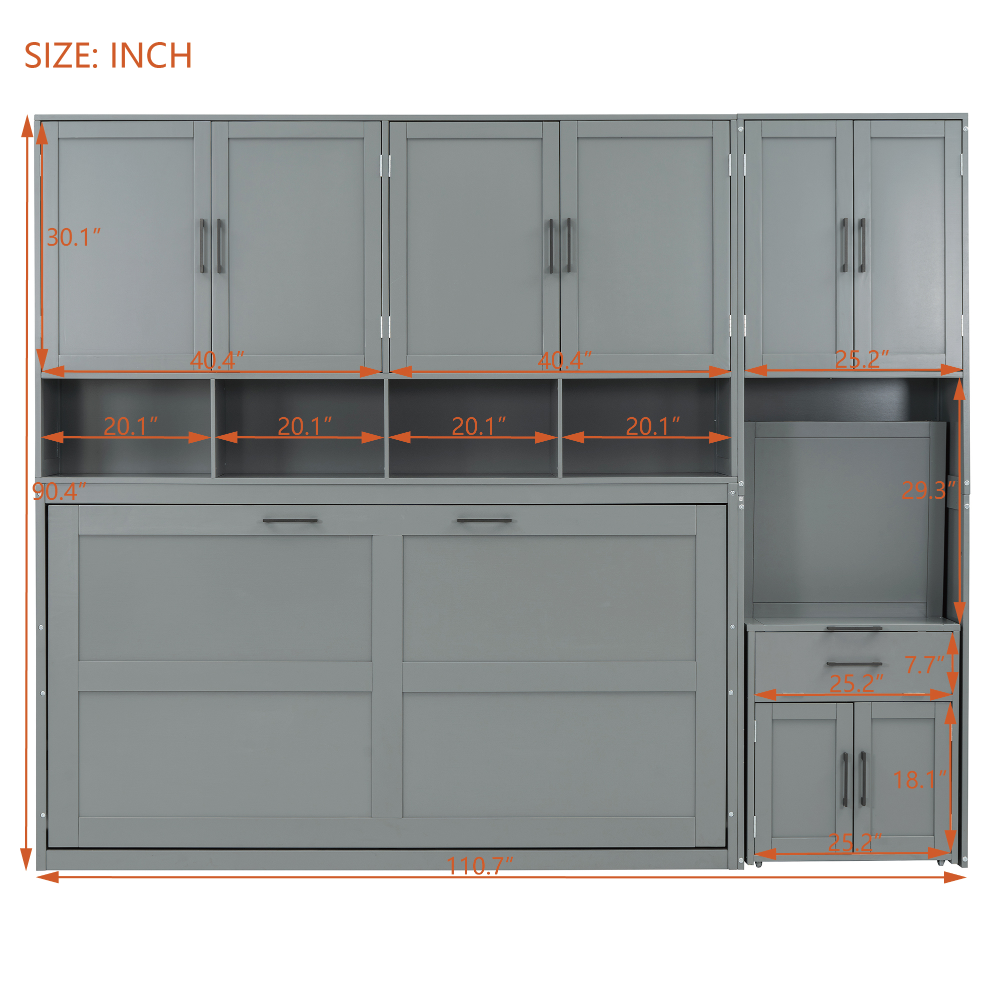 Twin Size Murphy Bed with Closet, Writing Desk, Storage Shelves for Space-Saving Guest Room