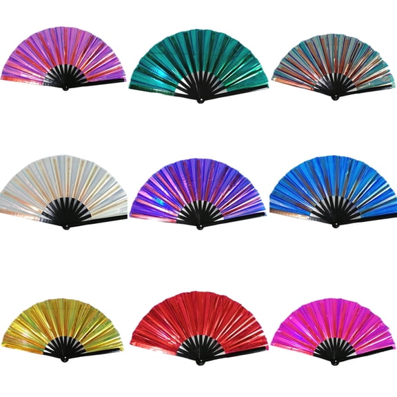 LSLXA Hand Rave Fan Holographic Folding Popping Line Dance Fan Foldable Handheld Clacking Fans for Line Dancing Craft Laser Rave Accessories for Festival Party Club