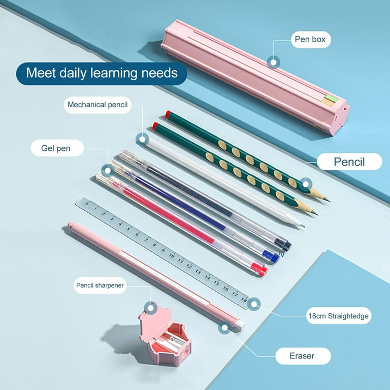 Portable Pen Box Set 6 Pencils 1 Eraser 1 Ruler 1 Sharpener