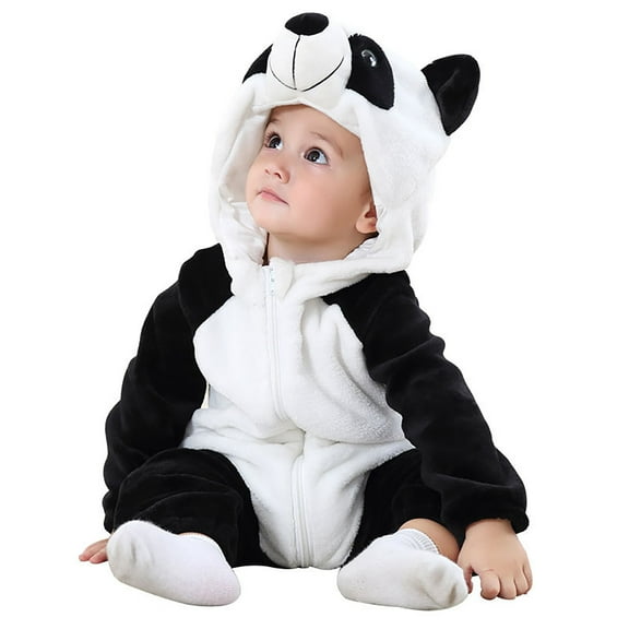 Baby Boys Girls Bodysuits A Flannel Long Sleeves Panda Duck Modeling Zipper Hooded Jumpsuit Baby Boys Girls Cute Performance Bodysuits,3 -4 Years