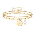 thumbnail image 1 of TINGN Layered Gold Bracelets for Women,14K Gold Plated Handmade Cute Coin Pearl Charm Bracelets, 1 of 5