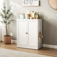 thumbnail image 2 of Hassch Small Pantry Cabinet with 2 Doors, Farmhouse Metal Storage Cabinet with Side Hooks and Adjustable Shelves, Buffet Sideboard for Kitchen, Dining Room, Easy Assembly, White, 2 of 8