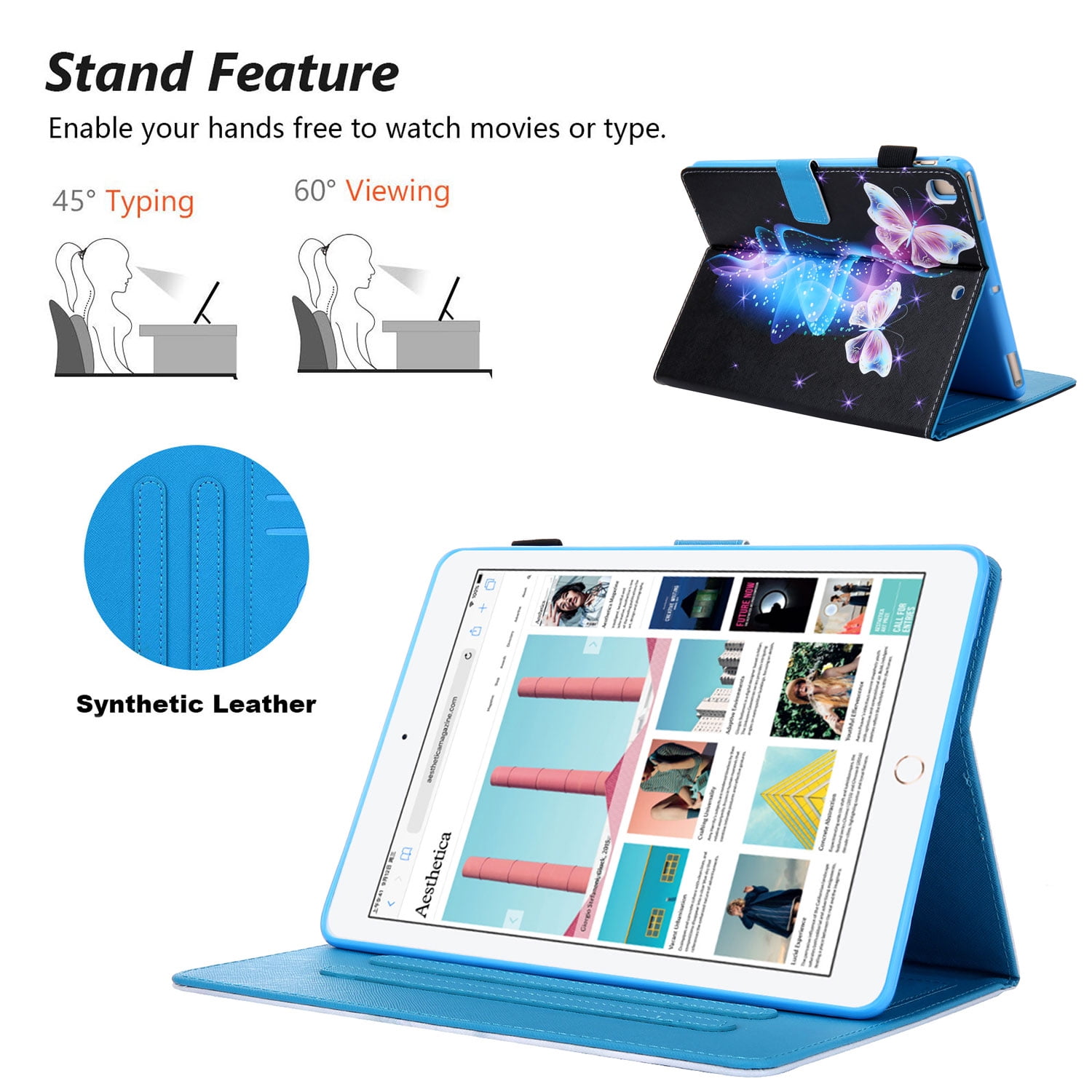 Allytech iPad 10.2 7th Generation Cases Covers, PU Leather Folio Flip Kickstand Auto Sleep Wake Protection Scratch Resistant Cards Slots Pencil Holder Case Cover for Apple iPad 10.2", Butterfly