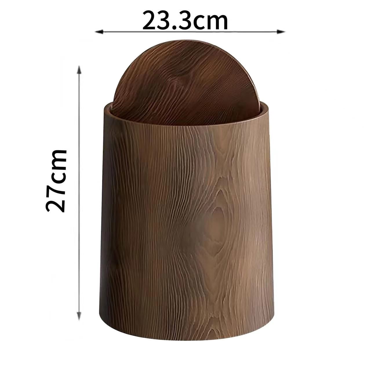 12L Walnut Brown Wood Grain Bathroom Garbage Can with Swing Top Lid, Can with Lid,Rotating Design, Detachable Inner Bin, Minimalist Diaper Can, Dustbin for Office (Brown 12L New)