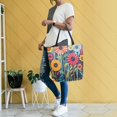 thumbnail image 4 of FORMRS Womens Canvas Tote Bag with Zipper Inner Pocket Shoulder Handbag, Orange Colorful Flowers, 4 of 7