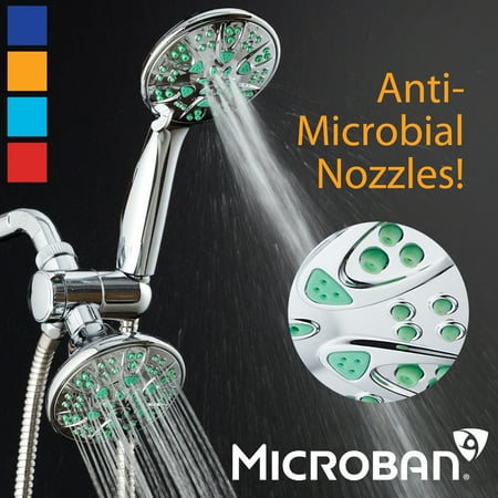 Chrome Straight Shower - AquaDance Microban Antimicrobial/Anti-Clog High-Pressure 30-setting Dual Head Combination Shower, Chrome