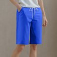 thumbnail image 2 of RYRJJ Women's Bermuda Long Shorts with Pockets High Waisted Knee Length Shorts for Women Walking Athletic Workout Yoga(Blue,4XL), 2 of 6