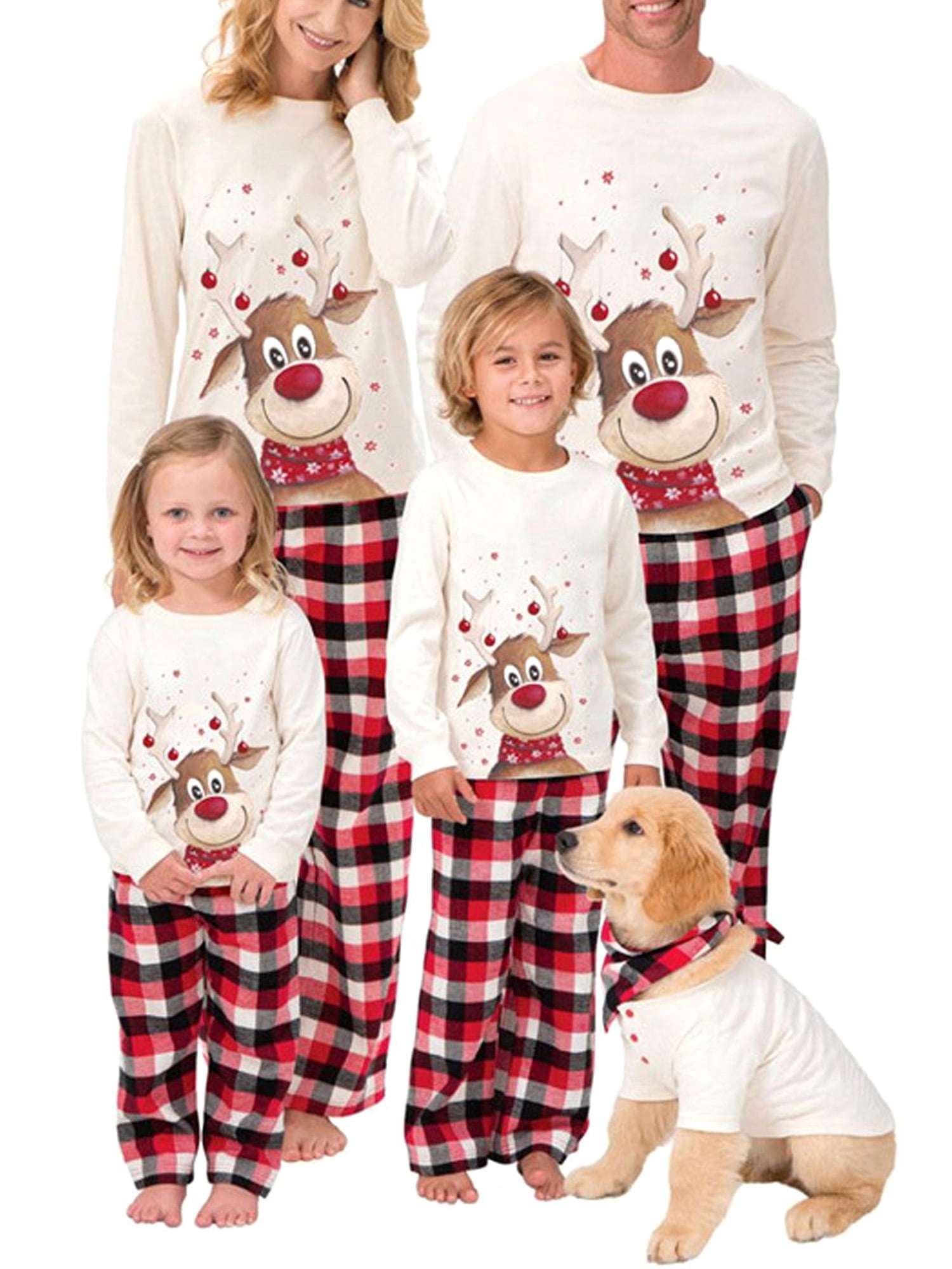 Christmas Pajamas for Family Matching Couple Plaid Pant Long Sleeve Crewneck Sweatshirt Lougewear Comfy Sleepwear Sets 2021 Cheap Autumn Winter Nightwear Crewneck Sweatshirt Sleepwear Sets