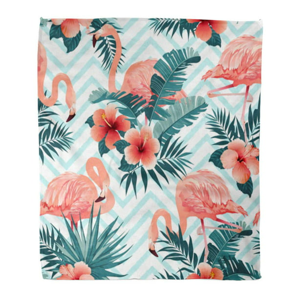 Flamingo Bird and Tropical Flowers Throw Blanket