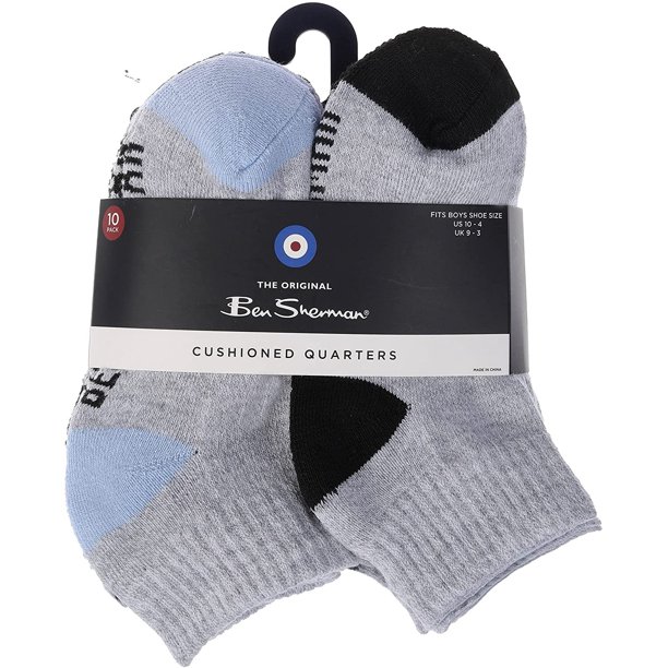 Ben Sherman Quarter Comfort Fit Ribbed Trim Casual Ankle Socks, 10Pack (Boys')