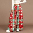 thumbnail image 4 of Women's Casual Fashion Christmas Print Elastic Waist Loose Plush Wide Leg Pants, Comfortable Home and Sleepwear Bottoms for Winter, Warm and Cozy Lounge Pants, Red, 2XL, 4 of 4