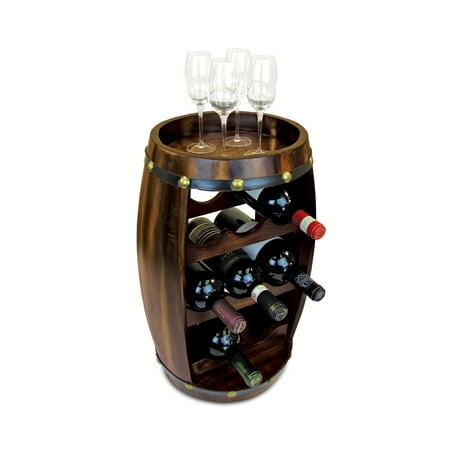 Puzzled Alexander Wine Rack 8 Bottle Free Standing Wine holder Bottle Rack Floor Stand Or Countertop Wine Wooden Barrel Decor Storage Organizer Liquor Display To Decorate Home Kitchen Bar Accessory