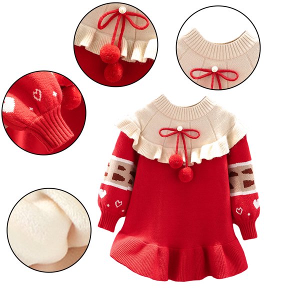 KYAIGUO Toddler Baby Girl Sweater Dress Toddler Sleeve Knitted Skirt Toddler Girls Christmas Dress 9M-6T