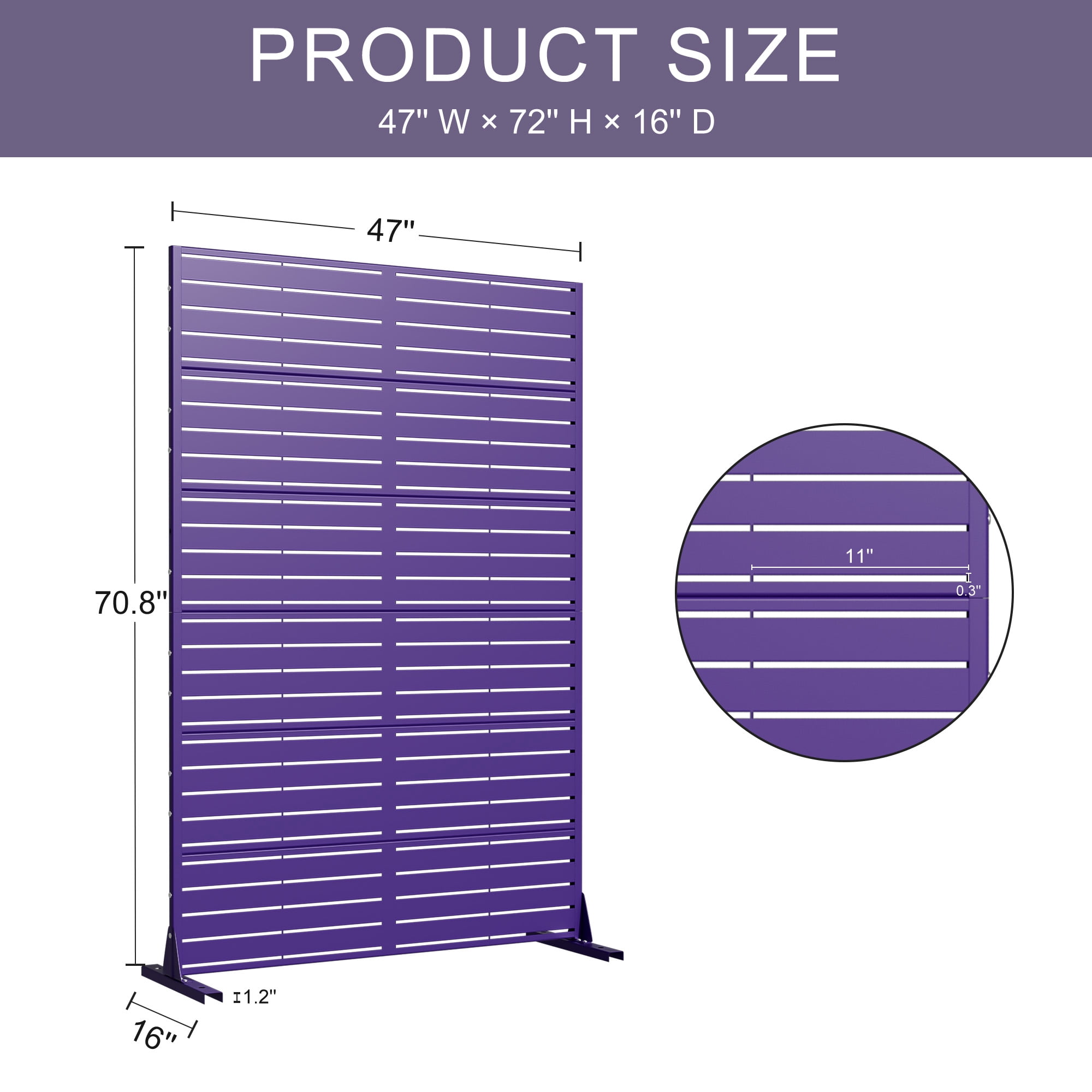 MAYEERTY 72*47in Outdoor Privacy Screen, 6 Panels Metal Privacy Fences for Patio, Purple