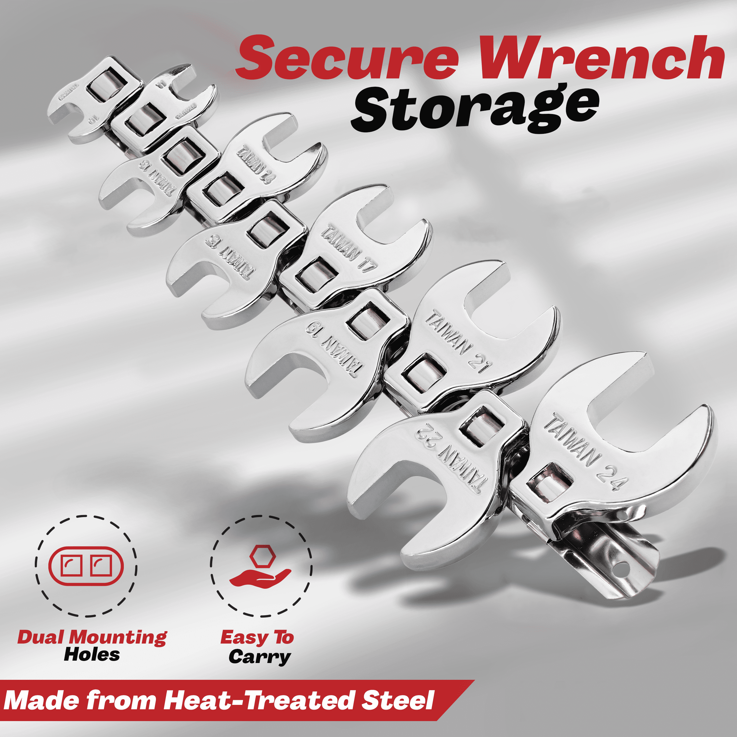 Crows Foot Wrench Set (Metric) Easily Access Hard-To-Reach Areas, Ideal for Tight Spaces, Great for Automotive Repair Work, Includes Sizes: From 10MM to 24MM, 10-Piece Kit With Clip-on Organizer