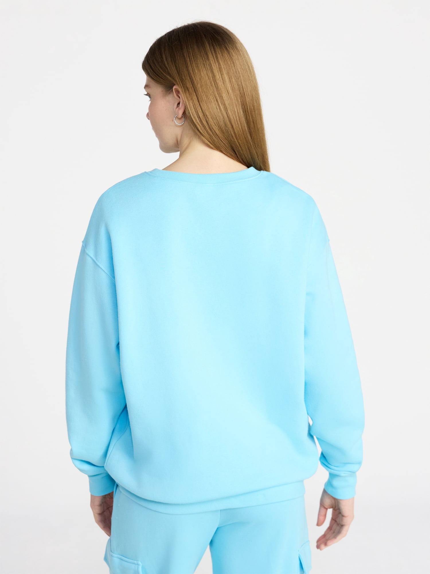 No Boundaries Oversized Fleece Sweatshirt with Long Sleeves, Women's XXS-4X