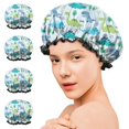 thumbnail image 7 of Shower Caps,LightBlue Cartoon Dinosaurs Trees Pattern Waterproof Shower Cap for Women 4 Pieces,Double Reusable Hair Cover for Shower PEVA Elastic Stretch Hem, 7 of 7
