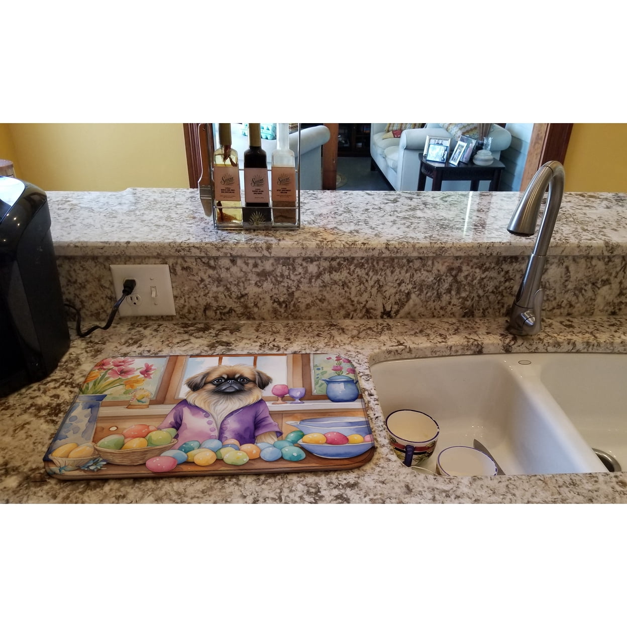 Decorating Easter Pekingese Dish Drying Mat