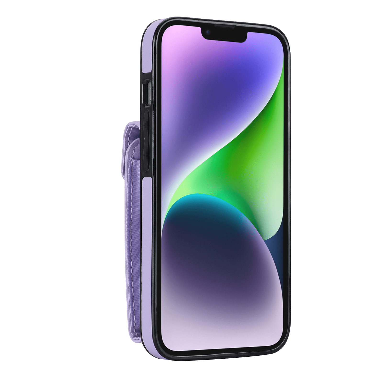 Asuwish Wallet RFID Blocking PU Leather Cell Phone Case with Tempered Glass Screen Protector, Wrist Strap for iPhone 14 Plus, Purple